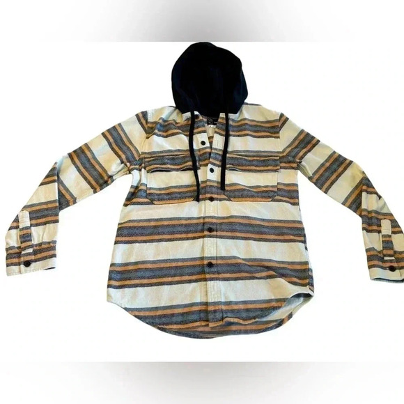 Original Use Men's Hooded Casual Button Down Shirt Jacket Hoodie Sz Small Stripe - Picture 1 of 11